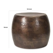 20 Inch Classic Iron Low Accent Table- Round Top- Drum Shape- Brown
