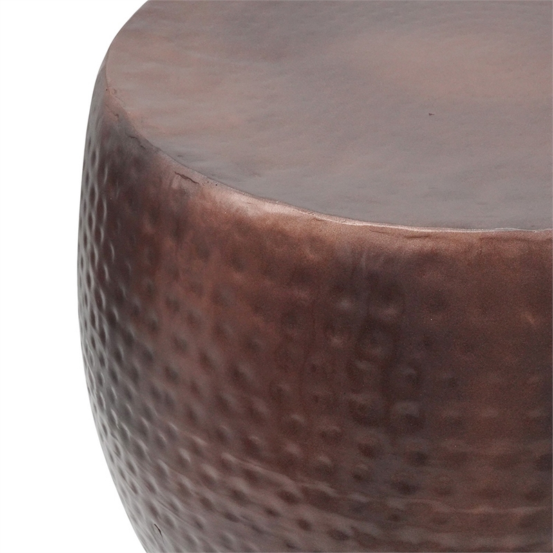 20 Inch Classic Iron Low Accent Table- Round Top- Drum Shape- Brown