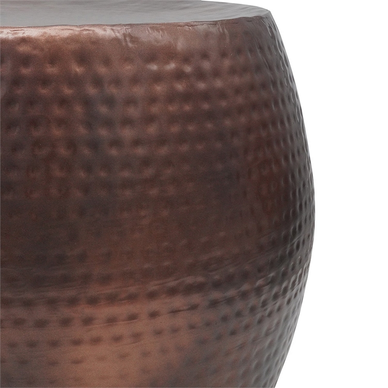20 Inch Classic Iron Low Accent Table- Round Top- Drum Shape- Brown