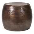 20 Inch Classic Iron Low Accent Table- Round Top- Drum Shape- Brown
