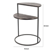 22 Inch Modern Metal Round Accent Table- 2 Half Circle Shelves- Wood- Brown