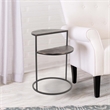 22 Inch Modern Metal Round Accent Table- 2 Half Circle Shelves- Wood- Brown