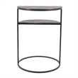 22 Inch Modern Metal Round Accent Table- 2 Half Circle Shelves- Wood- Brown