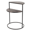 22 Inch Modern Metal Round Accent Table- 2 Half Circle Shelves- Wood- Brown