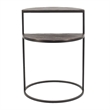 22 Inch Modern Metal Round Accent Table- 2 Half Circle Shelves- Wood- Brown