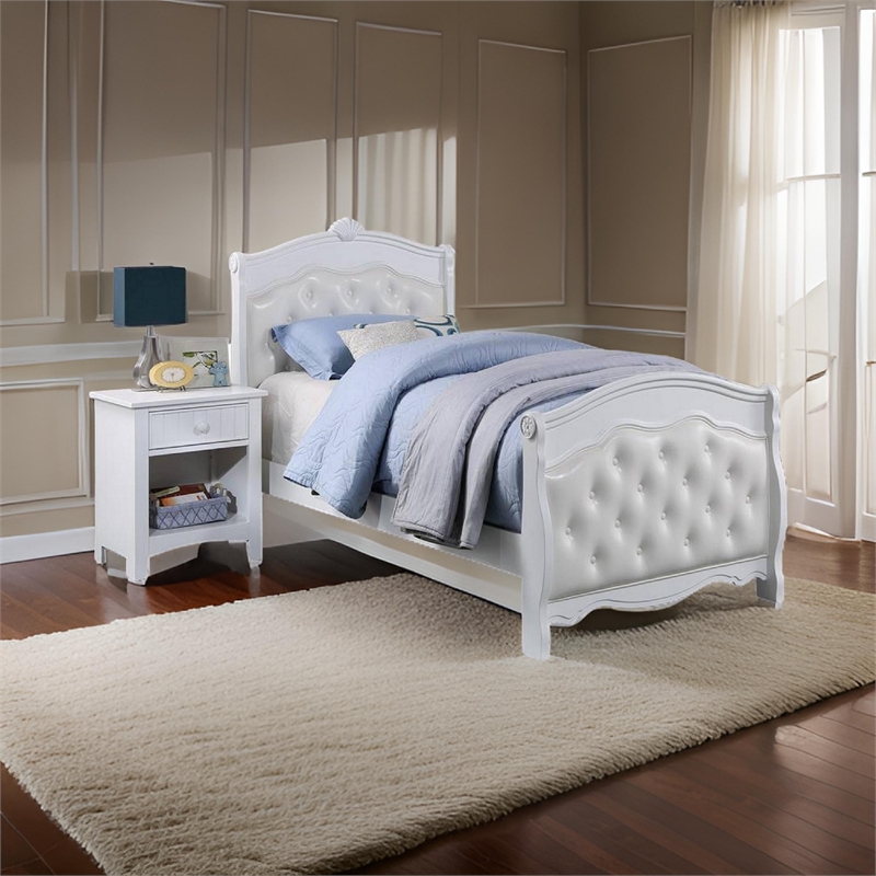Zola Modern Curved Full Size Bed- Tufted White Faux Leather Upholstered