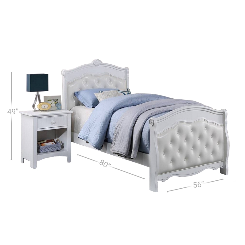 Zola Modern Curved Full Size Bed- Tufted White Faux Leather Upholstered