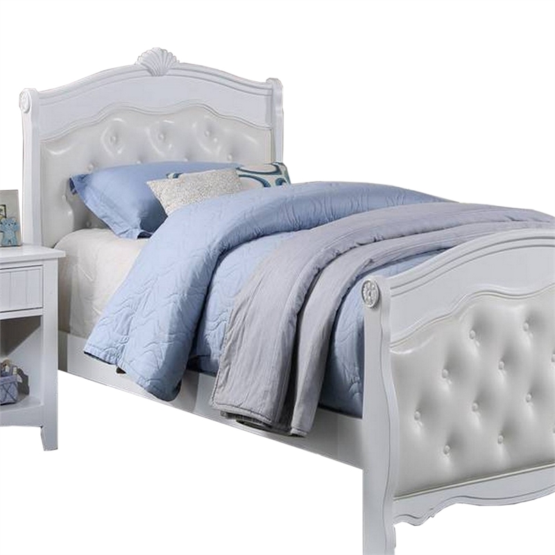 Zola Modern Curved Full Size Bed- Tufted White Faux Leather Upholstered