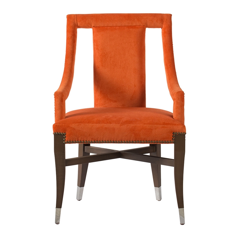 24 Inch Accent Chair- Modern Style Velvet- Open- Sloped Arms- Orange- Black