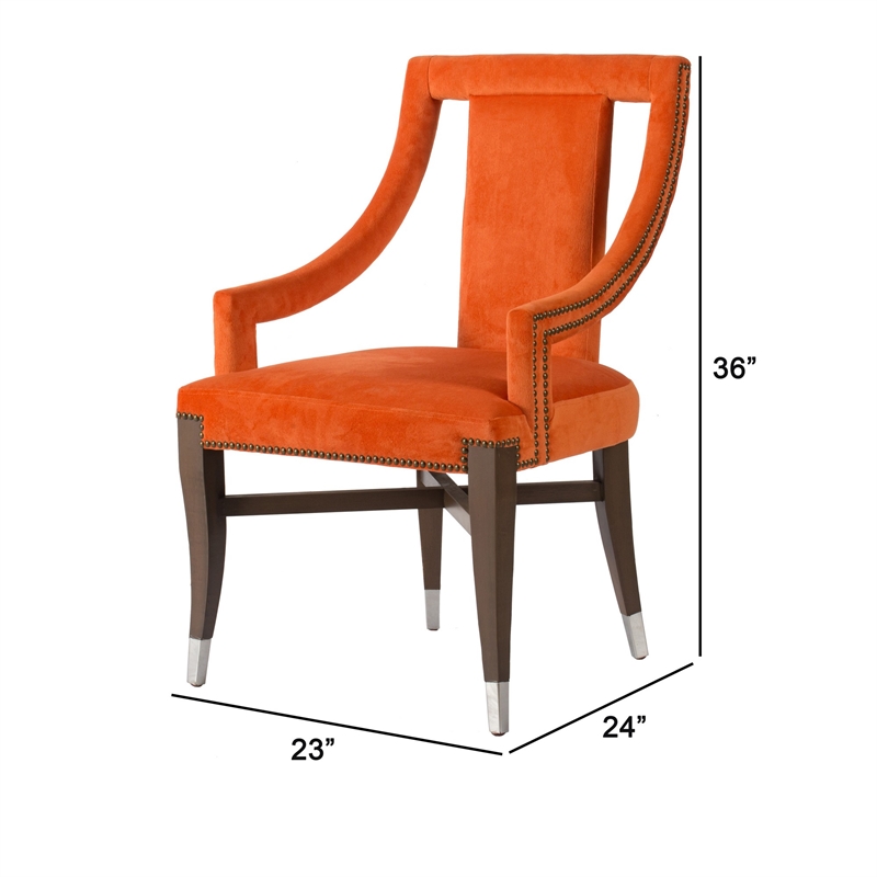 24 Inch Accent Chair- Modern Style Velvet- Open- Sloped Arms- Orange- Black