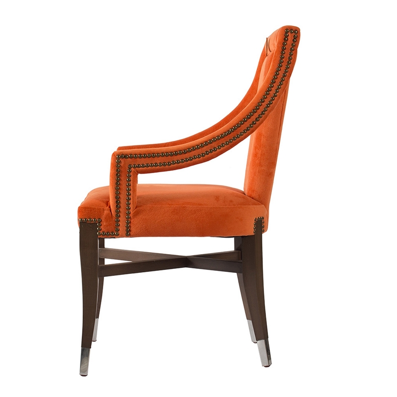24 Inch Accent Chair- Modern Style Velvet- Open- Sloped Arms- Orange- Black