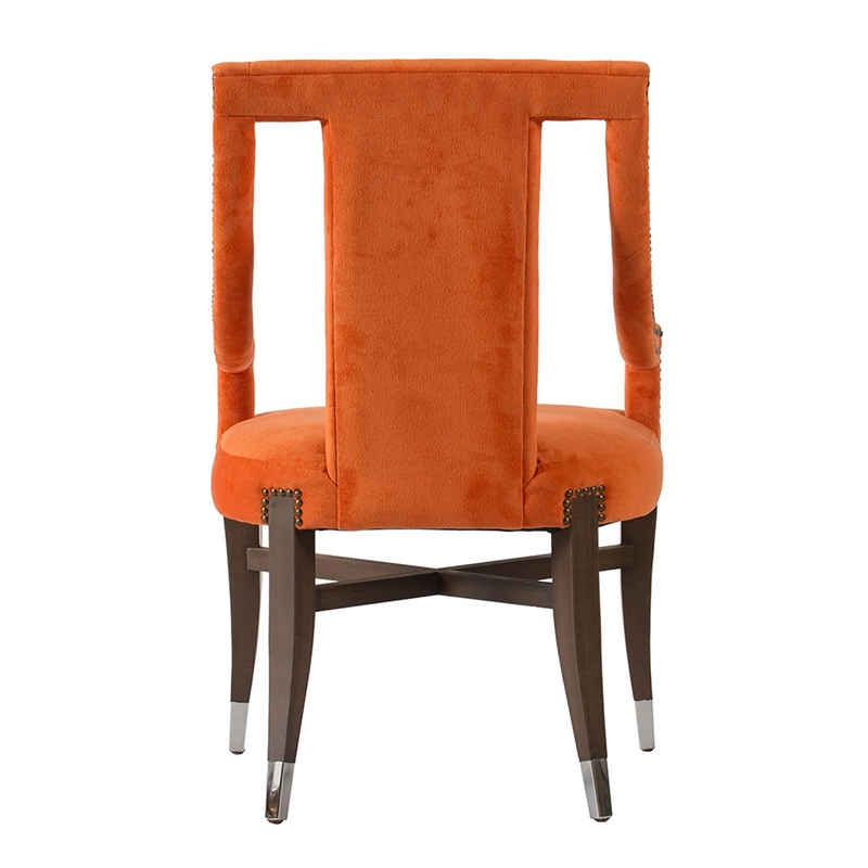 24 Inch Accent Chair- Modern Style Velvet- Open- Sloped Arms- Orange- Black