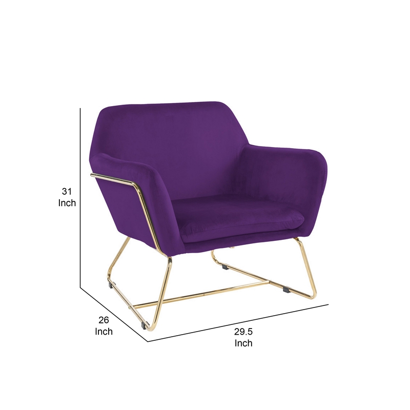 Zoey 30 Inch Modern Accent Chair with Gold Metal Frame and Purple Velvet