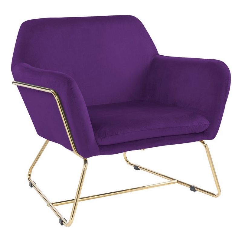 Zoey 30 Inch Modern Accent Chair with Gold Metal Frame and Purple Velvet