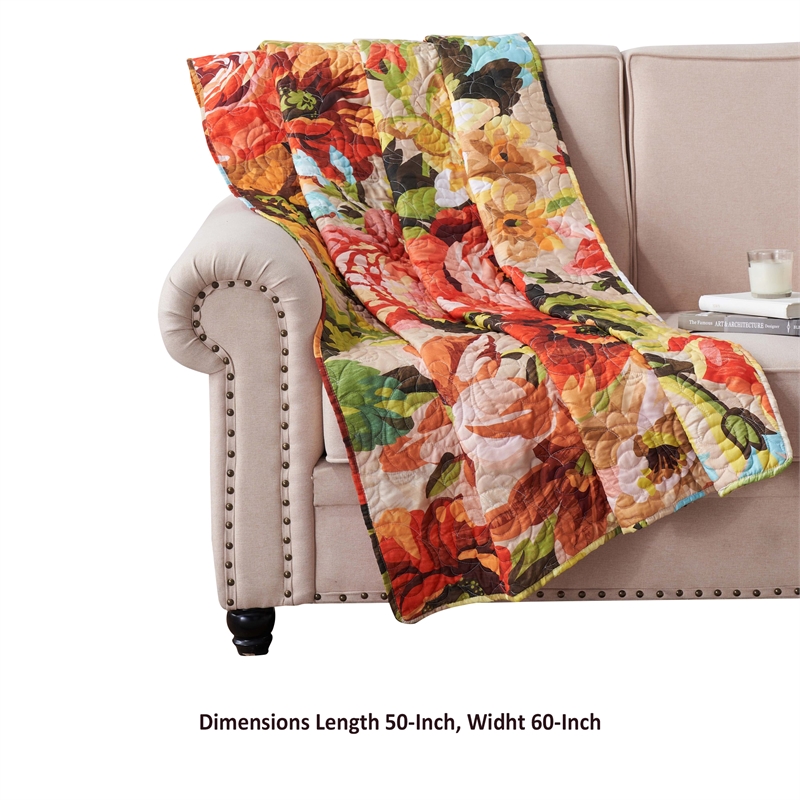 Dahl 50 x 60 Quilted Floral Throw Blanket with Polyester Fill- Multicolor