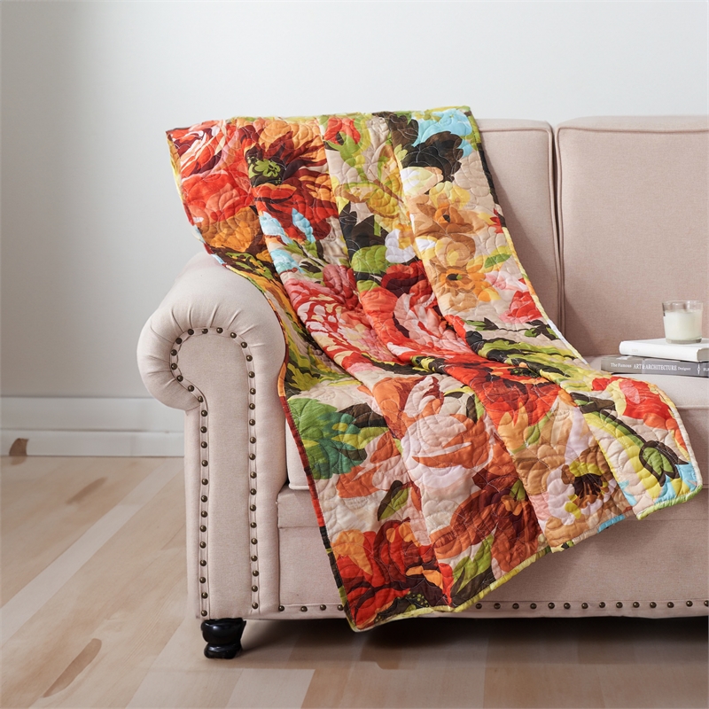 Dahl 50 x 60 Quilted Floral Throw Blanket with Polyester Fill- Multicolor