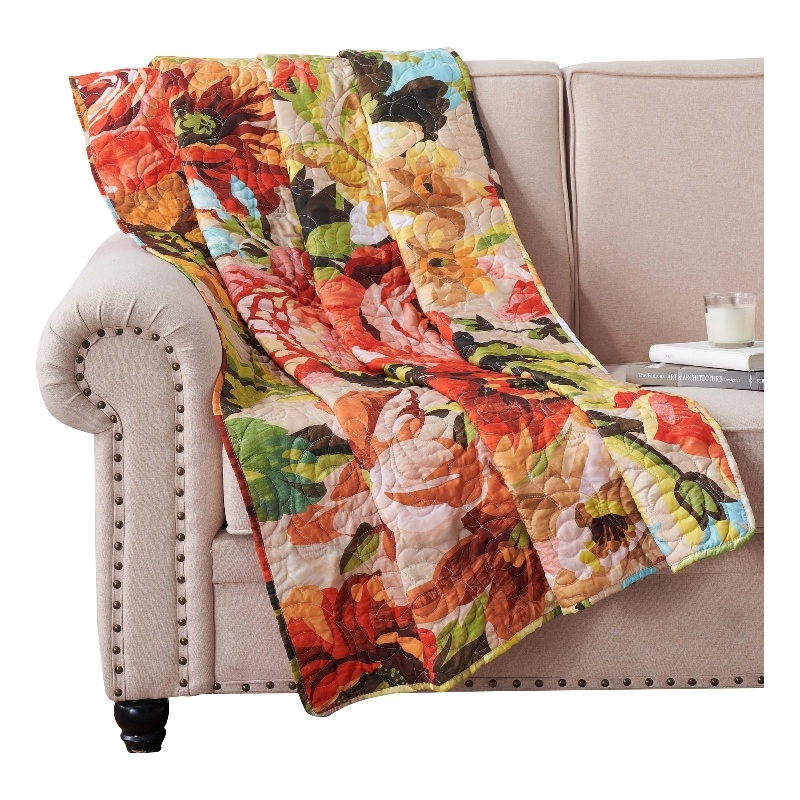 Dahl 50 x 60 Quilted Floral Throw Blanket with Polyester Fill- Multicolor