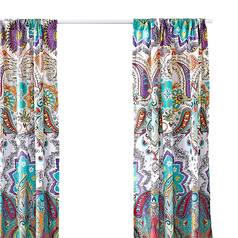 Vana 84 Inch Window Curtains- Decorative Paisley Print Design- Rod Pockets