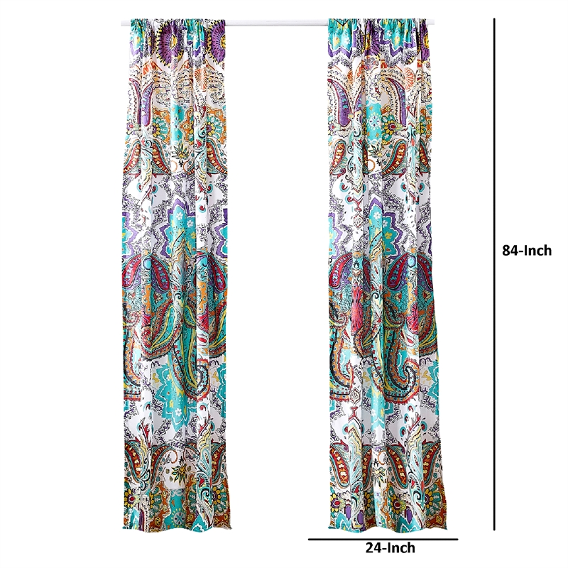 Vana 84 Inch Window Curtains- Decorative Paisley Print Design- Rod Pockets