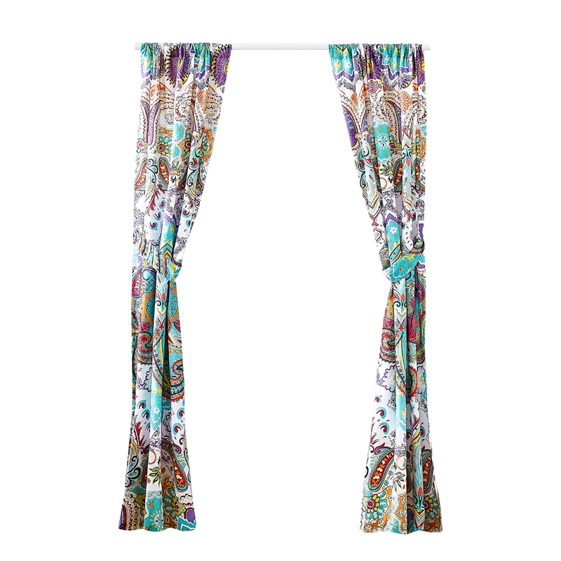 Vana 84 Inch Window Curtains- Decorative Paisley Print Design- Rod Pockets