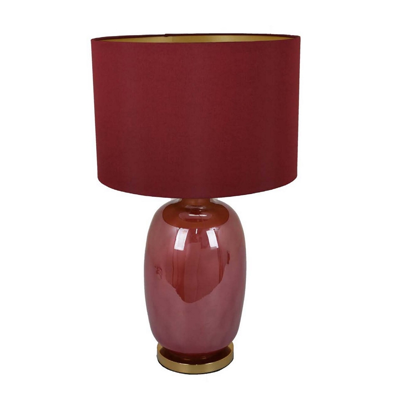 Gia 25 Inch Table Lamp- Drum Shade- Vase Shape Glass Body- Red Finish