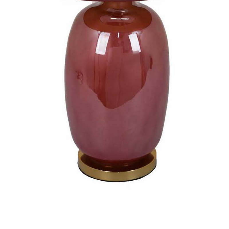 Gia 25 Inch Table Lamp- Drum Shade- Vase Shape Glass Body- Red Finish