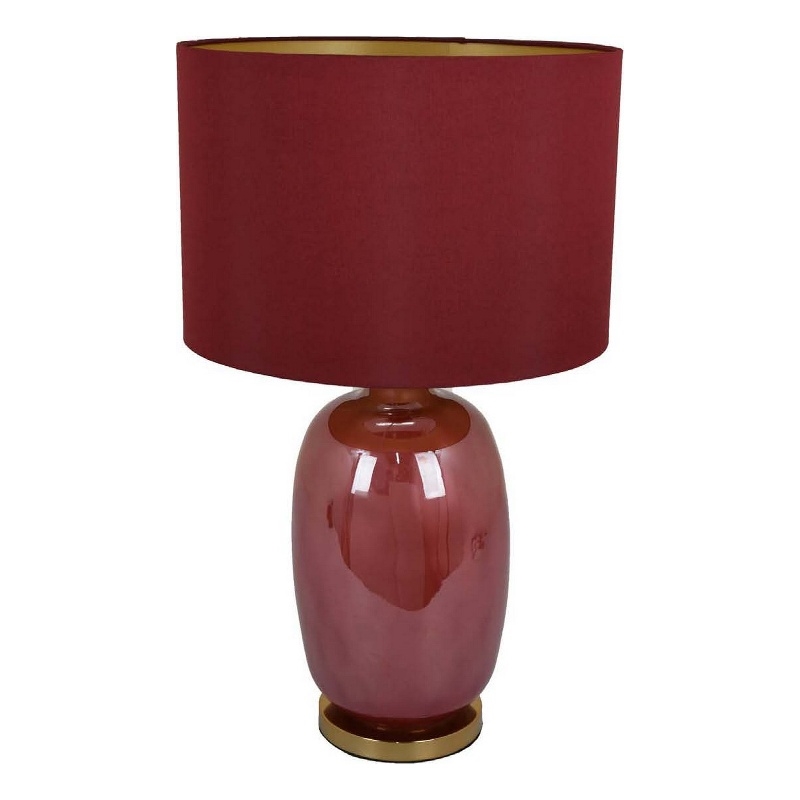 Gia 25 Inch Table Lamp- Drum Shade- Vase Shape Glass Body- Red Finish