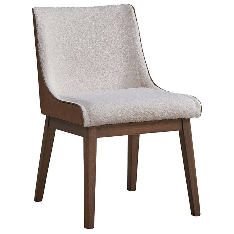 25 Inch Side Dining Chair Set of 2- Wingback- White Boucle- Walnut Brown