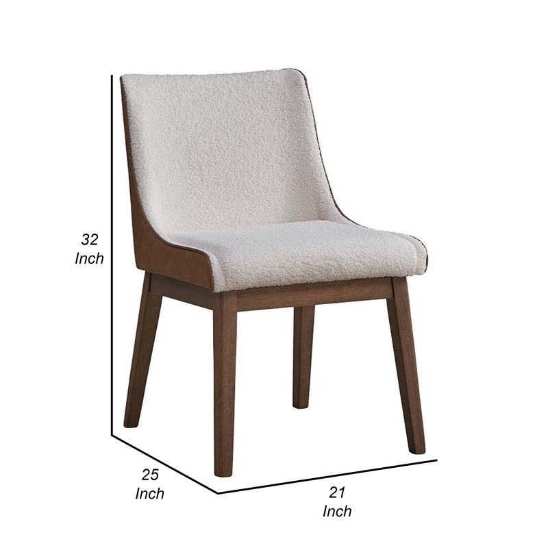 25 Inch Side Dining Chair Set of 2- Wingback- White Boucle- Walnut Brown