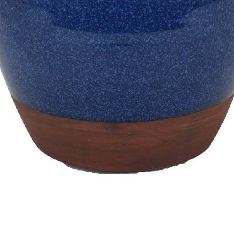 Venny 12 Inch Ceramic Flower Vase- Two Tone Antique Blue and Brown Finish
