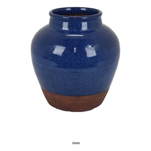 Venny 12 Inch Ceramic Flower Vase- Two Tone Antique Blue and Brown Finish