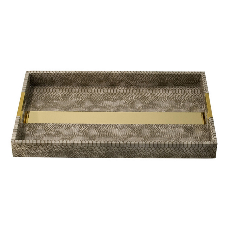 Set of 2 Textured Nesting Trays- MDF Frame- Vegan Faux Leather- Flannel