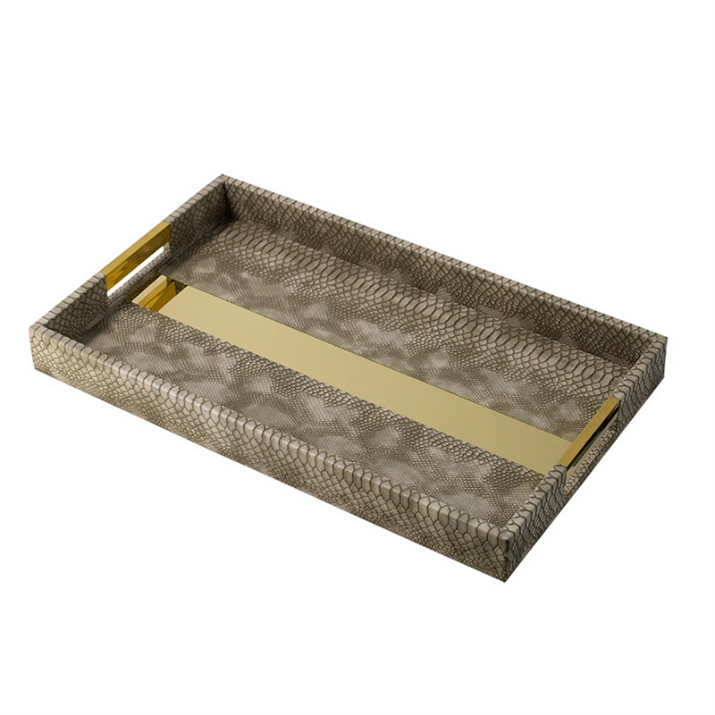 Set of 2 Textured Nesting Trays- MDF Frame- Vegan Faux Leather- Flannel