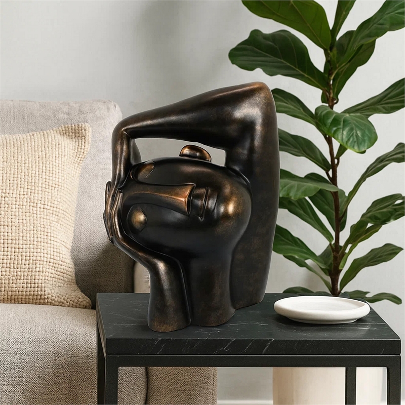 16 Inch Accent Table Decor- Bronze Resin- Artistic Gesturing Human Design