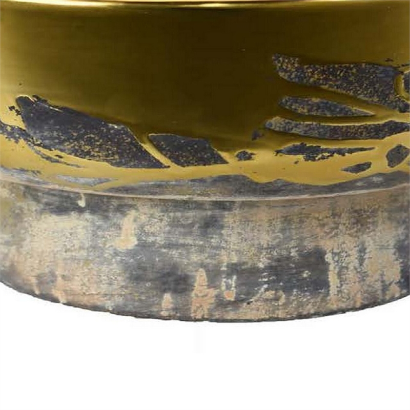 16 Inch Decorative Bowl- Distressed Gold Finish- Modern Aesthetic- Ceramic
