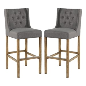Wooden Barstool with Padded Seat- Wing Back- Set of 2- Gray and Brown