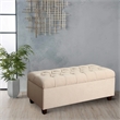 Fabric Upholstered Button Tufted Wooden Bench With Hinged Storage- Cream Brown