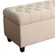 Fabric Upholstered Button Tufted Wooden Bench With Hinged Storage- Cream Brown