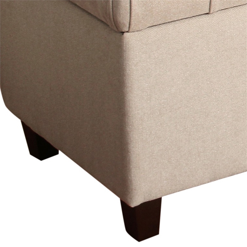 Fabric Upholstered Button Tufted Wooden Bench With Hinged Storage- Cream Brown