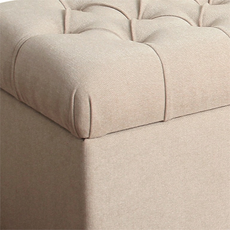 Fabric Upholstered Button Tufted Wooden Bench With Hinged Storage- Cream Brown