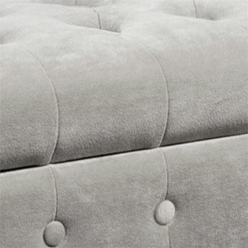 Velvet Upholstered Button Tufted Wooden Bench Settee With Hinged Storage- Brown