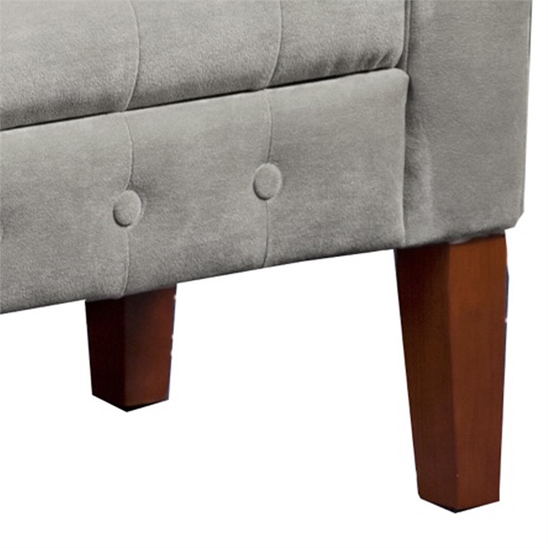 Velvet Upholstered Button Tufted Wooden Bench Settee With Hinged Storage- Brown