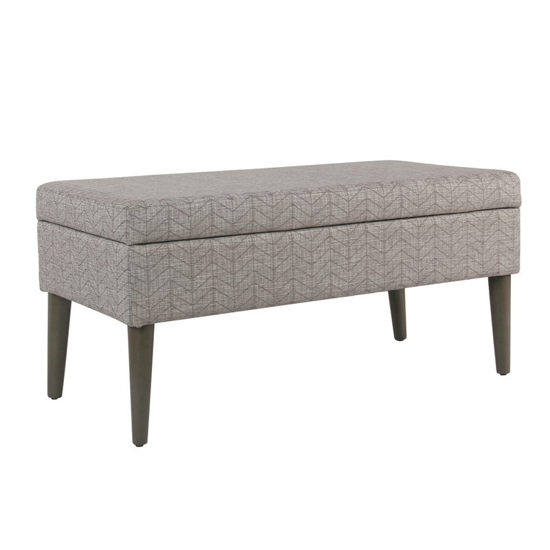 Chevron Patterned Fabric Upholstered Wooden Bench with Lift Top Storage- Gray