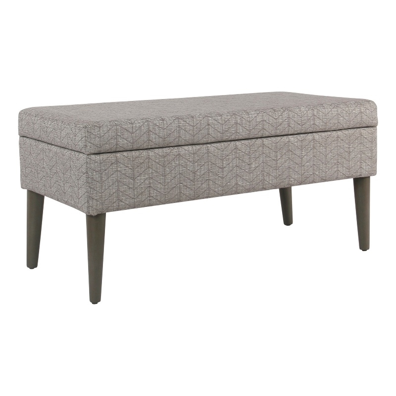 Chevron Patterned Fabric Upholstered Wooden Bench with Lift Top Storage- Gray