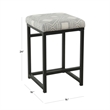 Metal Counter Stool with Geometric Pattern Fabric Upholstered Seat- Gray Black