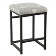 Metal Counter Stool with Geometric Pattern Fabric Upholstered Seat- Gray Black