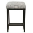 Metal Counter Stool with Geometric Pattern Fabric Upholstered Seat- Gray Black
