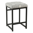 Metal Counter Stool with Geometric Pattern Fabric Upholstered Seat- Gray Black