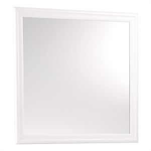 Transitional Square Mirror with Wooden Encasing and Convex Edges- White