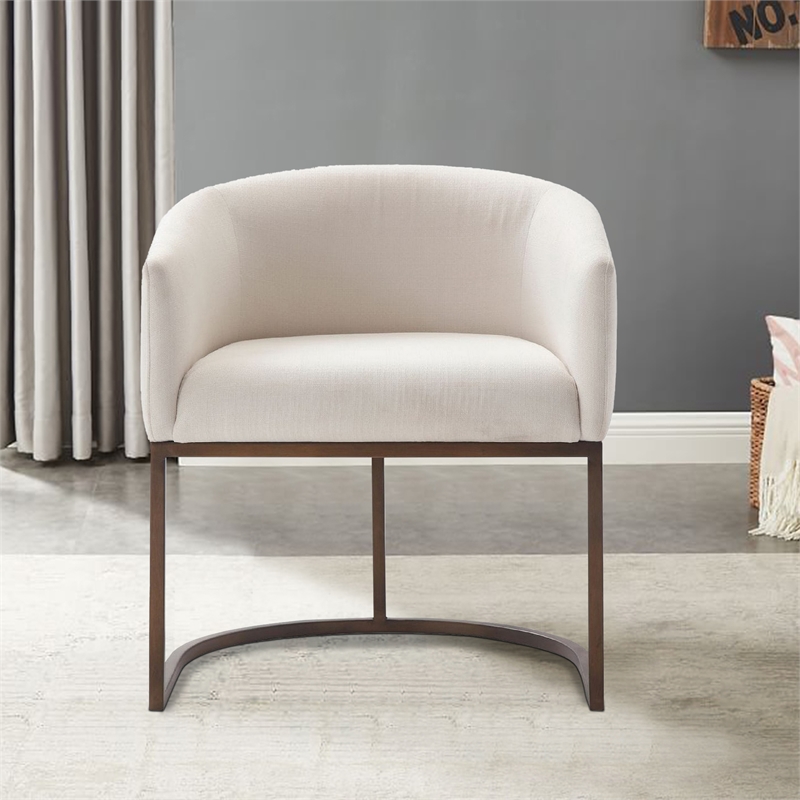 Cid 24 Inch Modern Dinning Chair- Stain Resistant Velvet and Brass- Beige